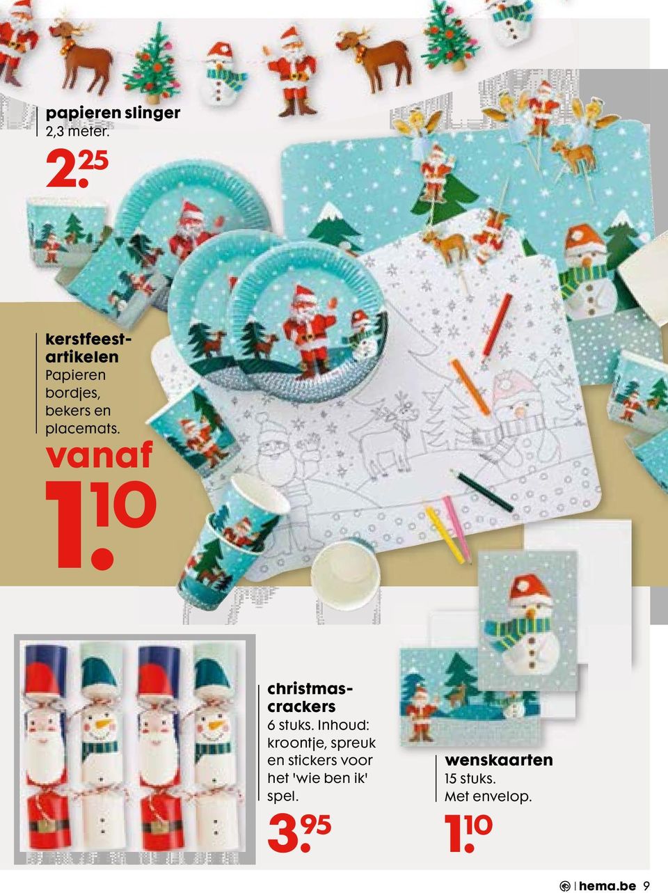 2 5 kerstfeestartikelen Papieren bordjes, bekers en placemats.