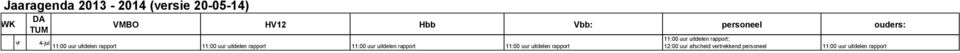 uitdelen rapport 11:00 uur uitdelen rapport; 12:00