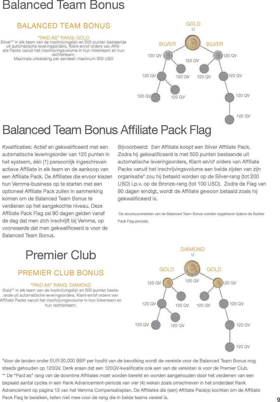 Maximale uitbetaling per aandeel: maximum 300 USD SILVER SILVER Balanced Team Bonus Affiliate Pack Flag Kwalificaties: Actief en gekwalificeerd met een automatische leveringsorder van 120 punten in