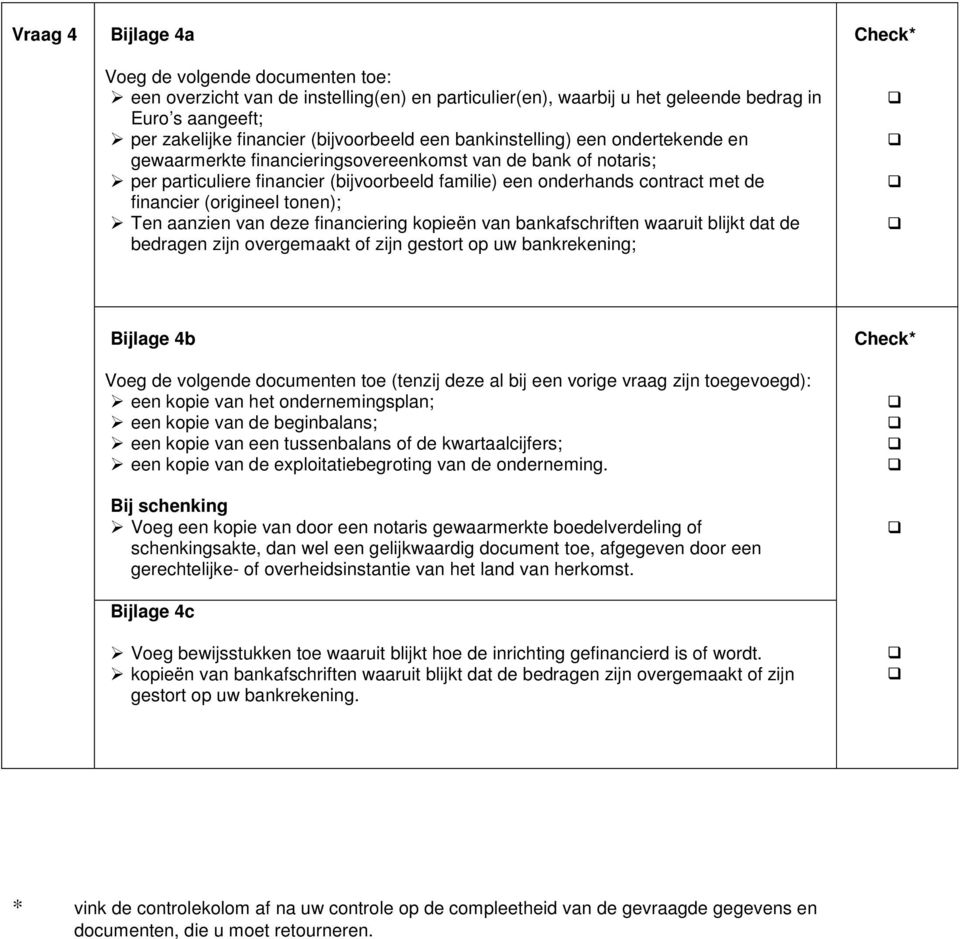 (origineel tonen); Ten aanzien van deze financiering kopieën van bankafschriften waaruit blijkt dat de bedragen zijn overgemaakt of zijn gestort op uw bankrekening; Bijlage 4b Voeg de volgende