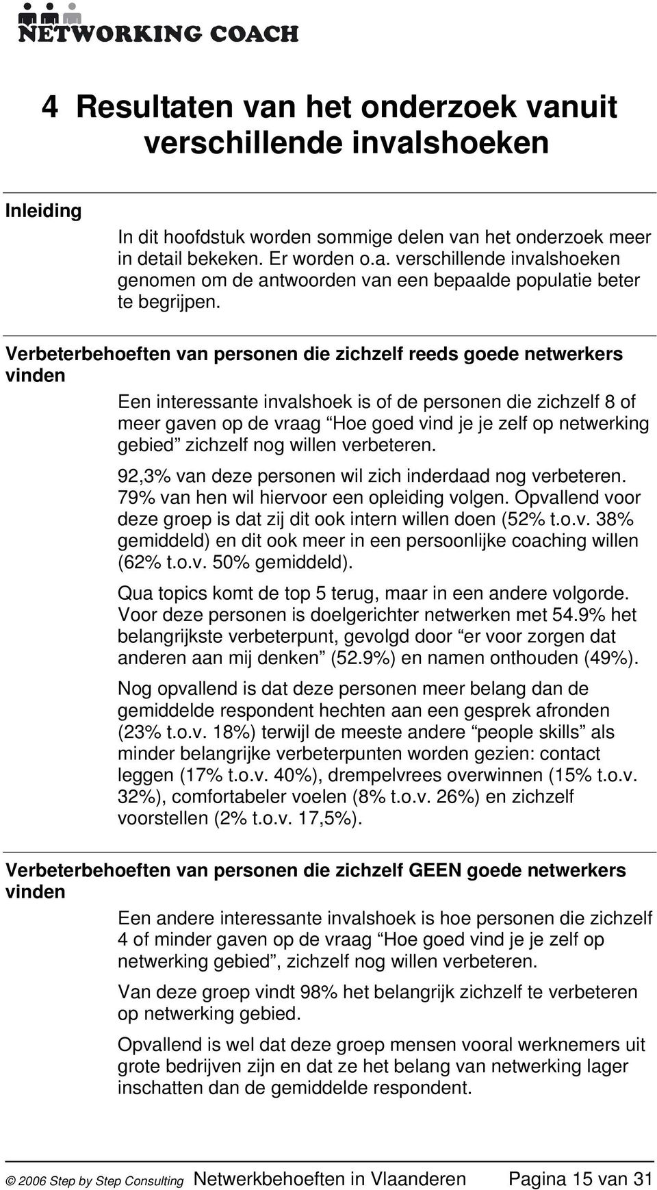 gebied zichzelf nog willen verbeteren. 92,3% van deze personen wil zich inderdaad nog verbeteren. 79% van hen wil hiervoor een opleiding volgen.