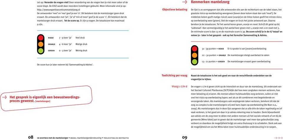 Dit betekent dat de mantelzorger druk ervaart. Tel de score op. Er zijn 9 vragen. De totaalscore kan maximaal 9 zijn.