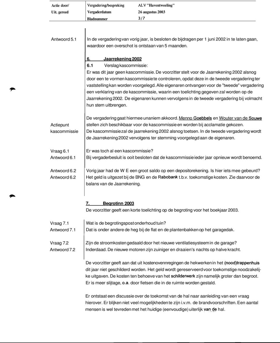 1 Verslag kascommissie: Er was dit jaar geen kascommissie.