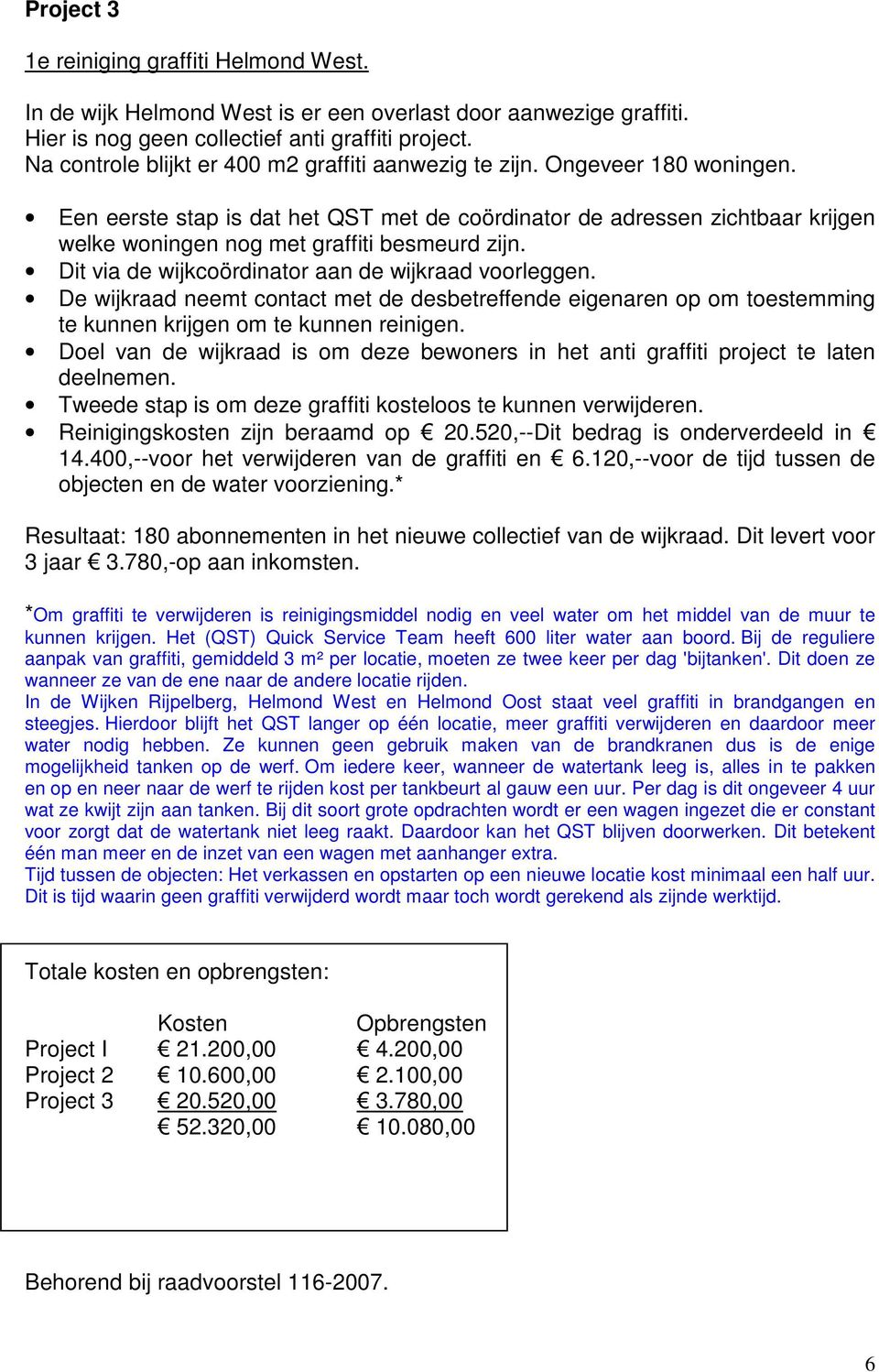 Een eerste stap is dat het QST met de coördinator de adressen zichtbaar krijgen welke woningen nog met graffiti besmeurd zijn. Dit via de wijkcoördinator aan de wijkraad voorleggen.