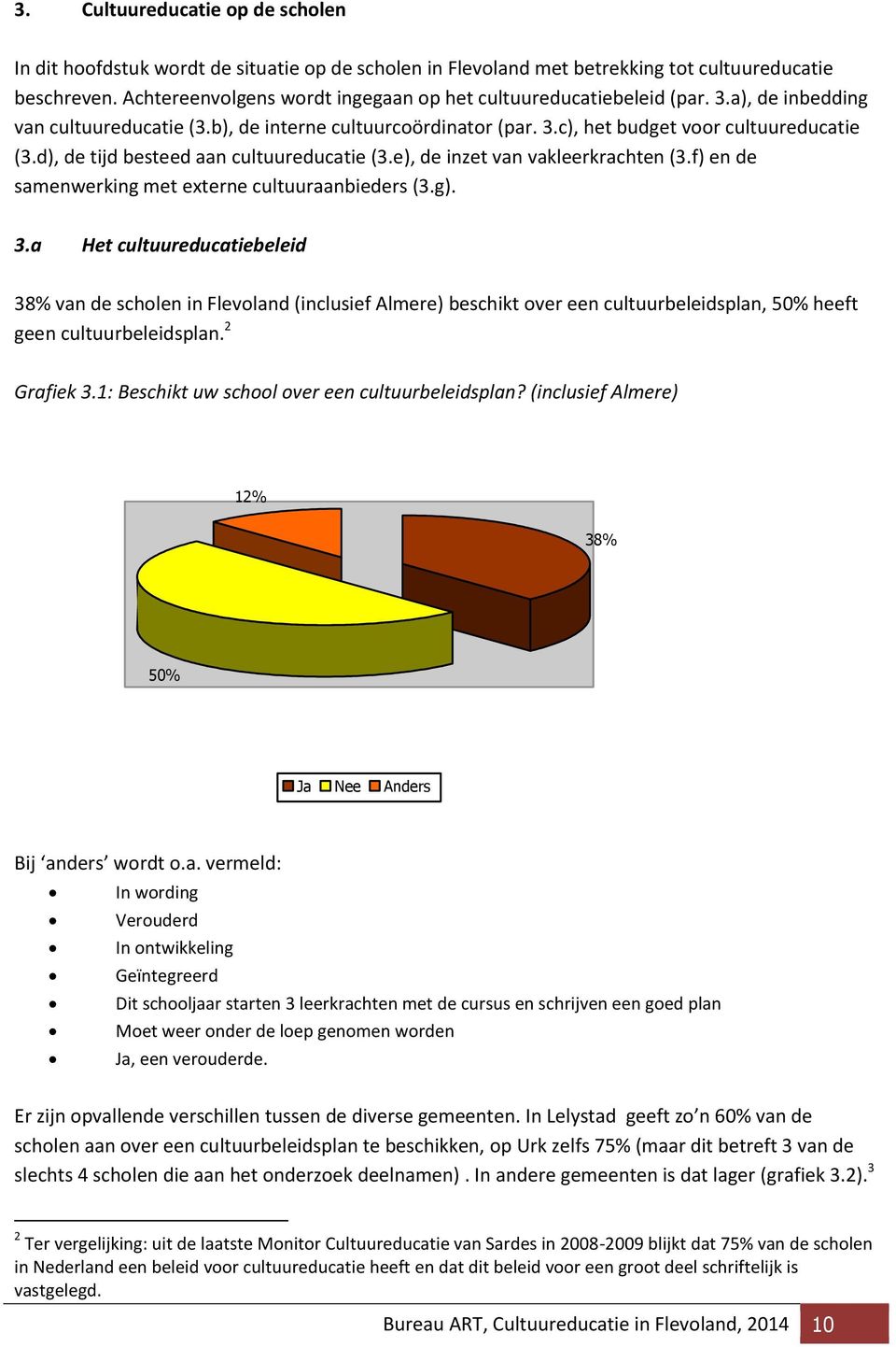 d), de tijd besteed aan cultuureducatie (3.e), de inzet van vakleerkrachten (3.f) en de samenwerking met externe cultuuraanbieders (3.g). 3.