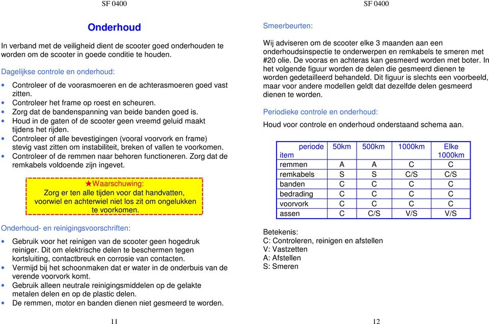 Houd in de gaten of de scooter geen vreemd geluid maakt tijdens het rijden.