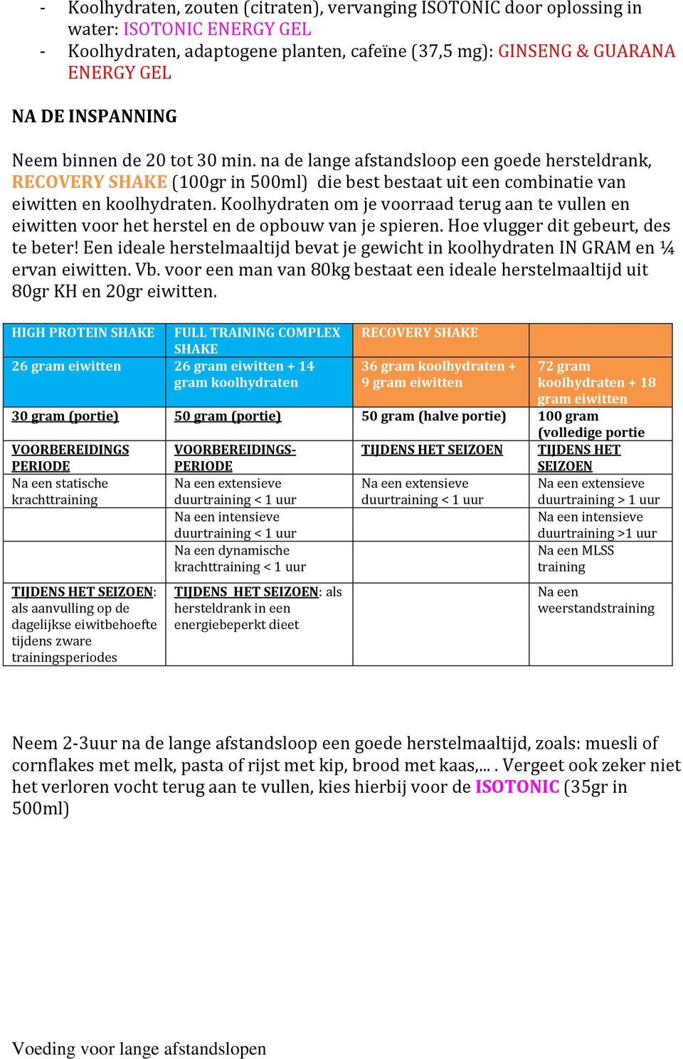 Koolhydraten om je voorraad terug aan te vullen en eiwitten voor het herstel en de opbouw van je spieren. Hoe vlugger dit gebeurt, des te beter!