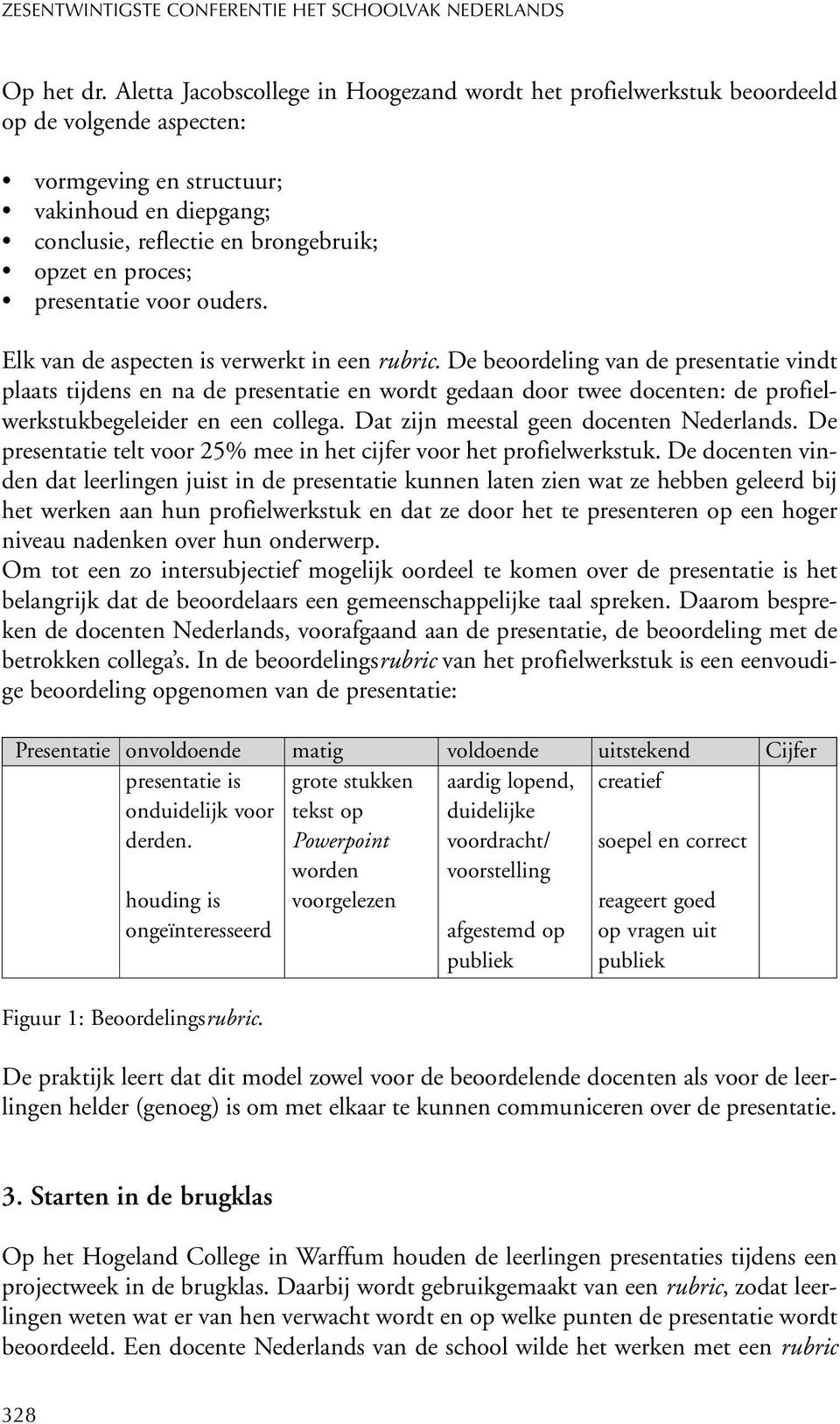 presentatie voor ouders. Elk van de aspecten is verwerkt in een rubric.