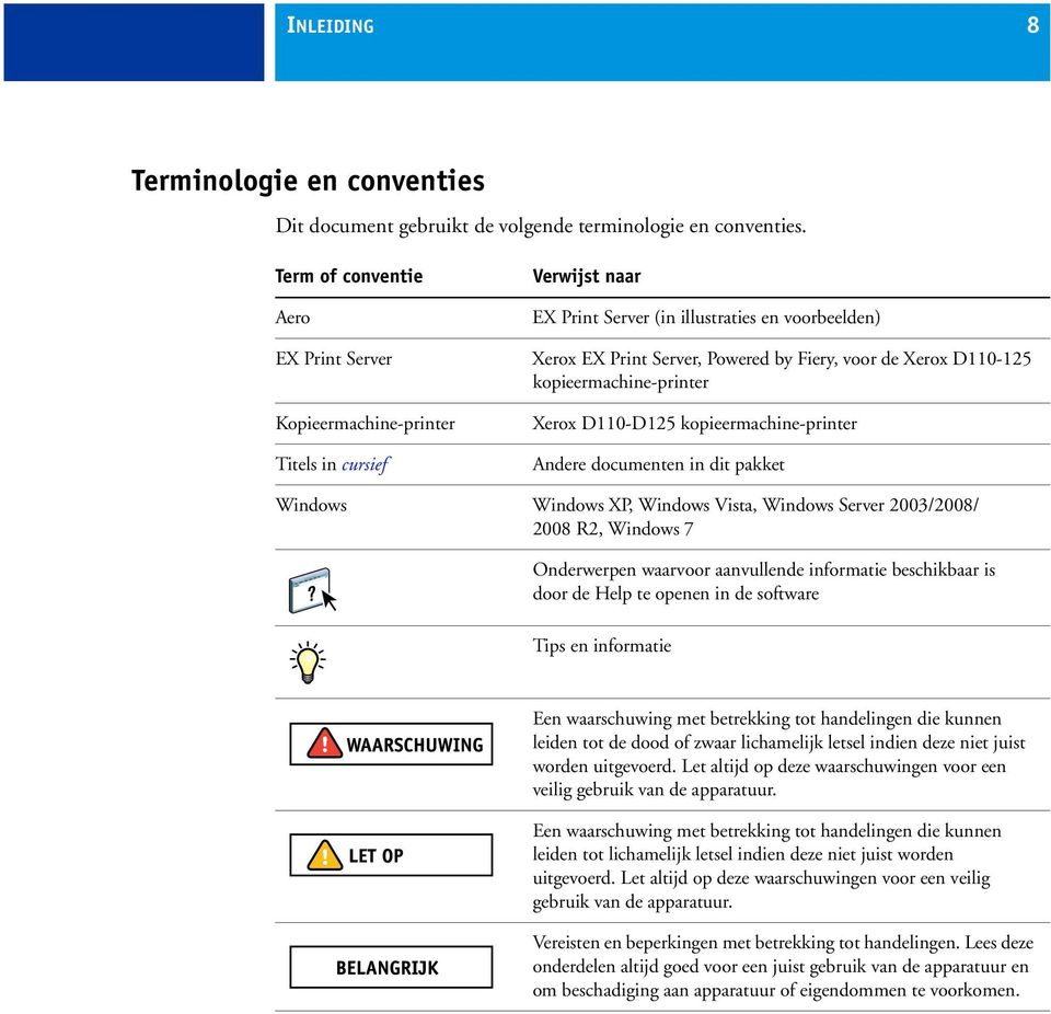 Kopieermachine-printer Titels in cursief Xerox D110-D125 kopieermachine-printer Andere documenten in dit pakket Windows Windows XP, Windows Vista, Windows Server 2003/2008/ 2008 R2, Windows 7