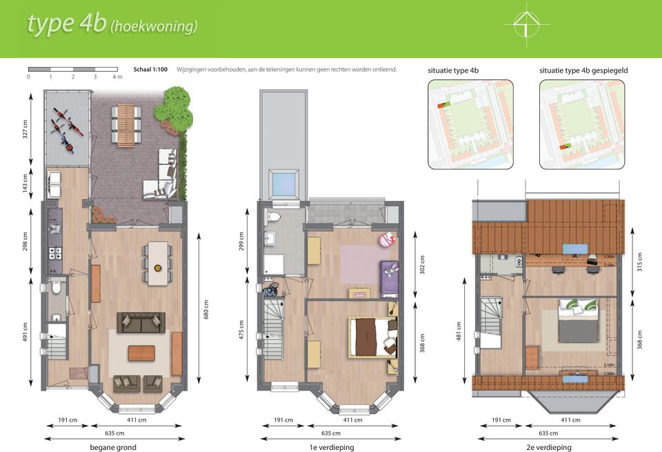 situatie type 4b situatie type 4b gespiegeld 491 cm 680 cm 475 cm 368 cm 302 cm