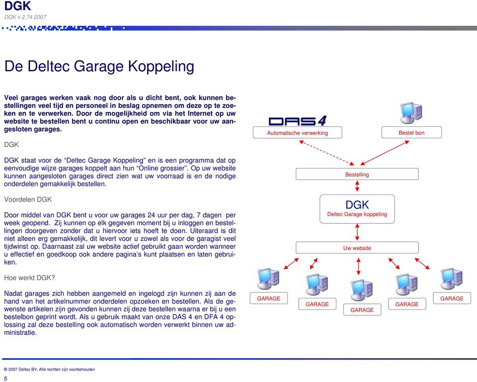 DGK DAS4 Automatische verwerking Bestel bon DGK staat voor de Deltec Garage Koppeling en is een programma dat op eenvoudige wijze garages koppelt aan hun Online grossier.