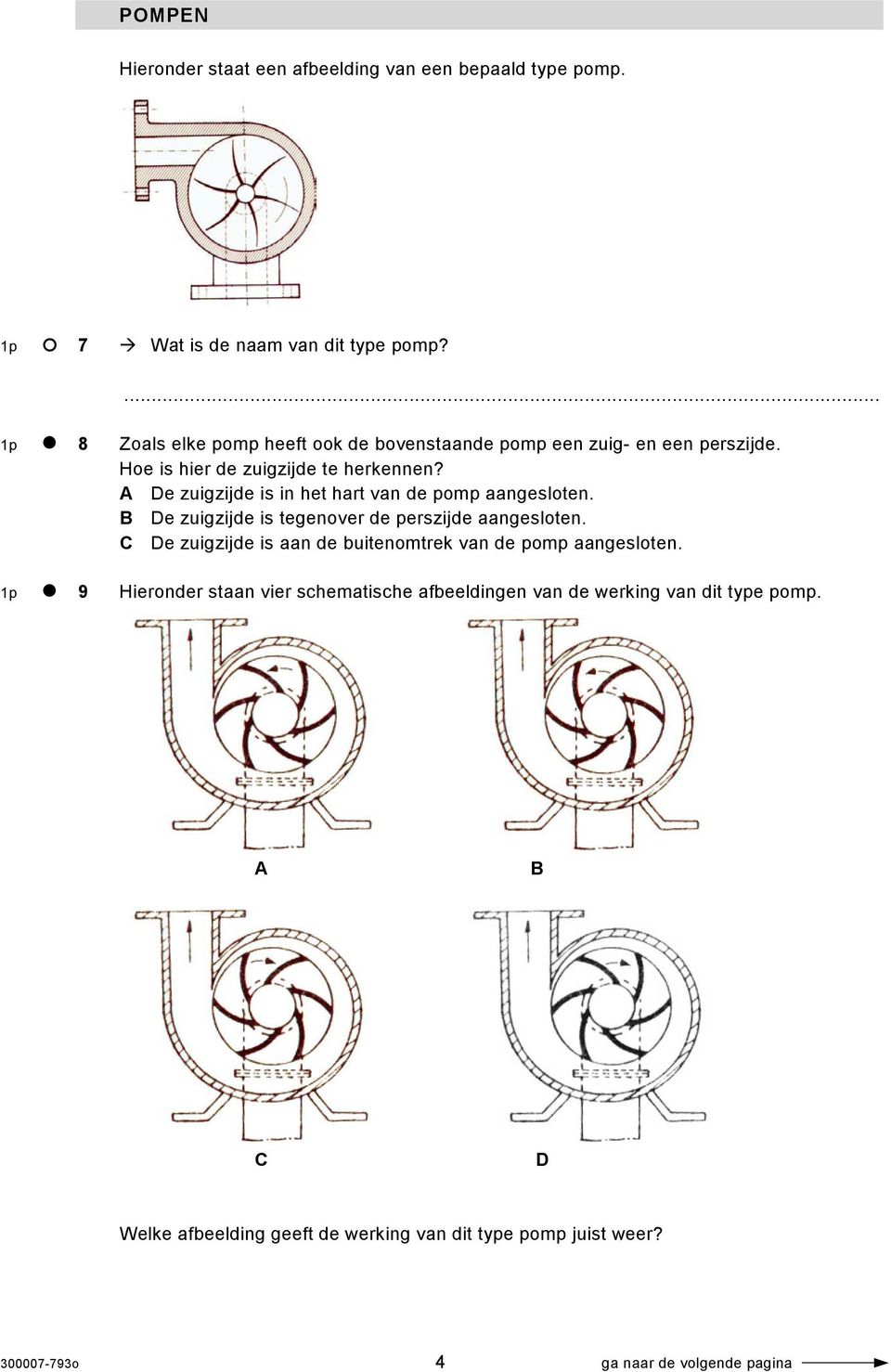 A De zuigzijde is in het hart van de pomp aangesloten. B De zuigzijde is tegenover de perszijde aangesloten.