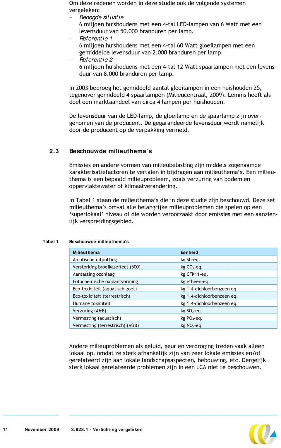 Referentie 2 6 miljoen huishoduens met een 4-tal 12 Watt spaarlampen met een levensduur van 8.000 branduren per lamp.