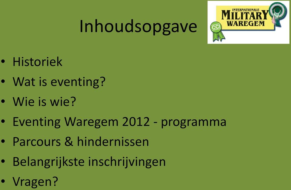 Eventing Waregem 2012 - programma