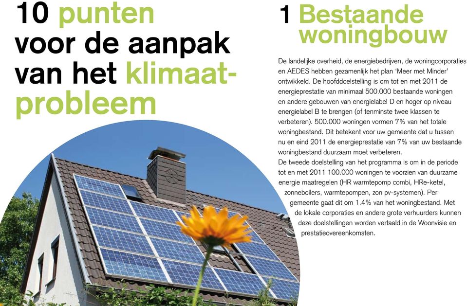 000 bestaande woningen en andere gebouwen van energielabel D en hoger op niveau energielabel B te brengen (of tenminste twee klassen te verbeteren). 500.