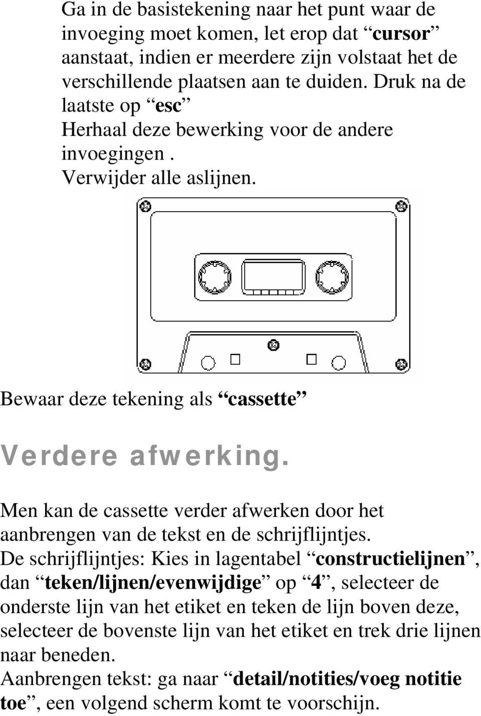 Men kan de cassette verder afwerken door het aanbrengen van de tekst en de schrijflijntjes.