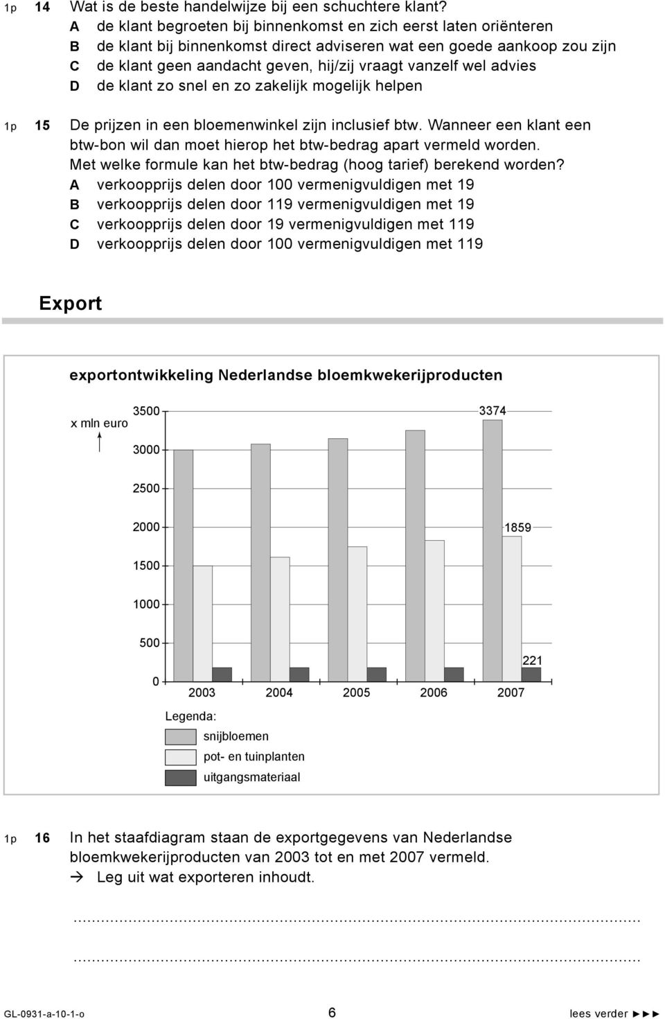 wel advies D de klant zo snel en zo zakelijk mogelijk helpen 1p 15 De prijzen in een bloemenwinkel zijn inclusief btw.