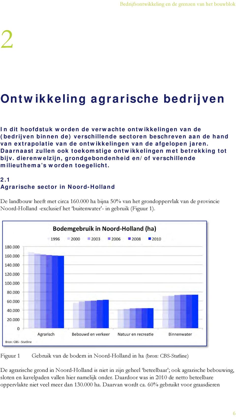 1 Agrarische sector in Noord-Holland De landbouw heeft met circa 160.000 ha bijna 50% van het grondoppervlak van de provincie Noord-Holland -exclusief het buitenwater - in gebruik (Figuur 1).
