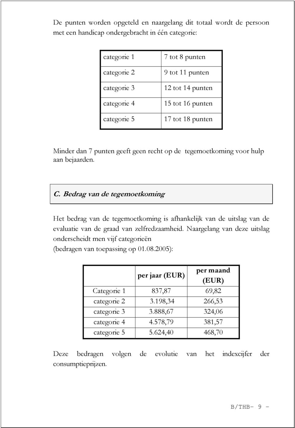 Bedrag van de tegemoetkoming Het bedrag van de tegemoetkoming is afhankelijk van de uitslag van de evaluatie van de graad van zelfredzaamheid.