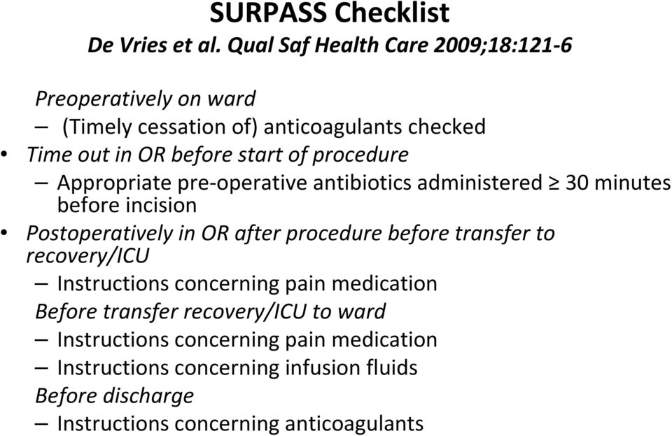 procedure Appropriate pre-operative antibiotics administered 30 minutes before incision Postoperatively in OR after procedure before