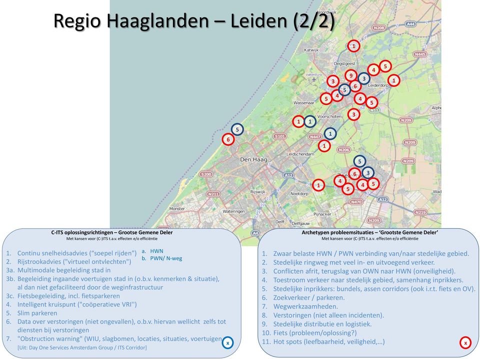 "Obstruction warning" (WIU, slagbomen, locaties, situaties, voertuigen,. Zwaar belaste HWN / PWN verbinding van/naar stedelijke gebied.. Stedelijke ringweg met veel in- en uitvoegend verkeer.