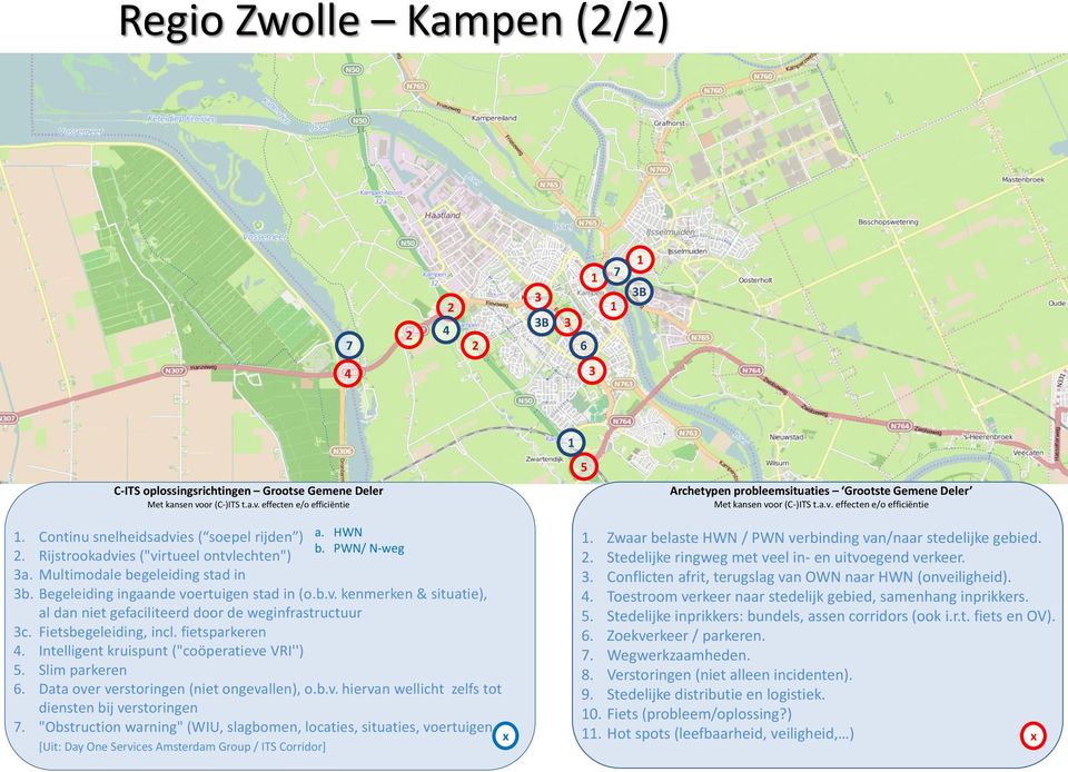 "Obstruction warning" (WIU, slagbomen, locaties, situaties, voertuigen,. Zwaar belaste HWN / PWN verbinding van/naar stedelijke gebied.. Stedelijke ringweg met veel in- en uitvoegend verkeer.