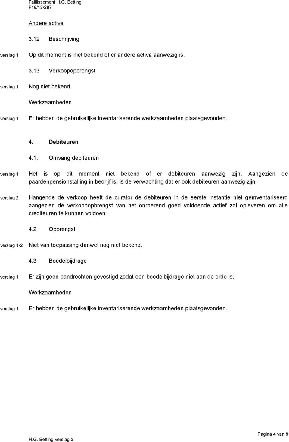 Aangezien de paardenpensionstalling in bedrijf is, is de verwachting dat er ook debiteuren aanwezig zijn.