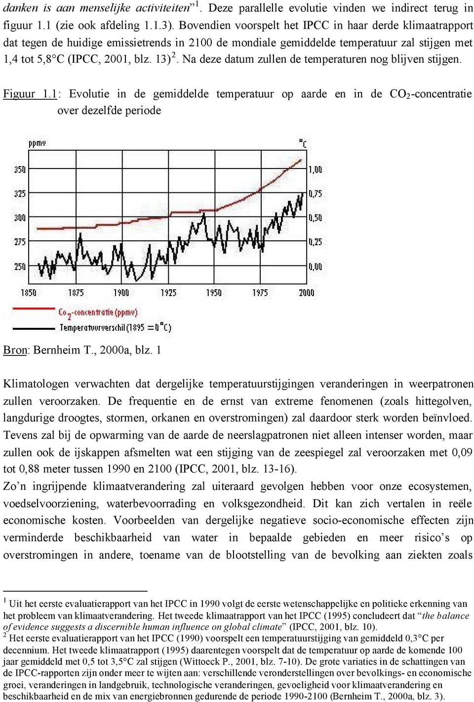 Na deze datum zullen de temperaturen nog blijven stijgen. Figuur 1.1: Evolutie in de gemiddelde temperatuur op aarde en in de CO 2 -concentratie over dezelfde periode Bron: Bernheim T., 2000a, blz.