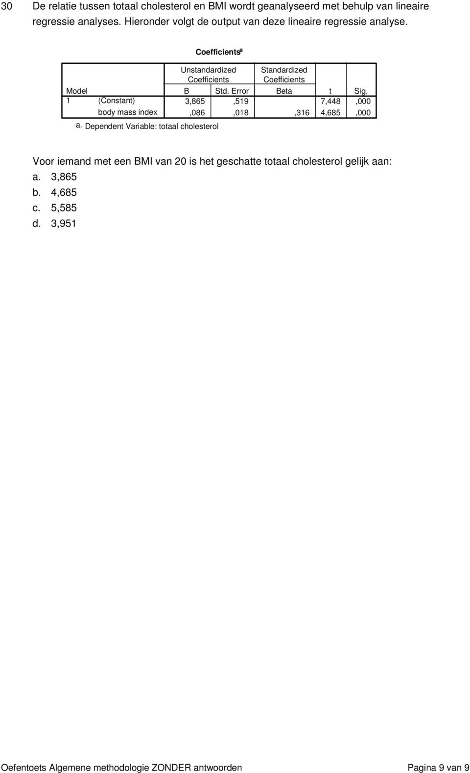 Model 1 (Constant) body mass index Coefficients a Unstandardized Coefficients a.