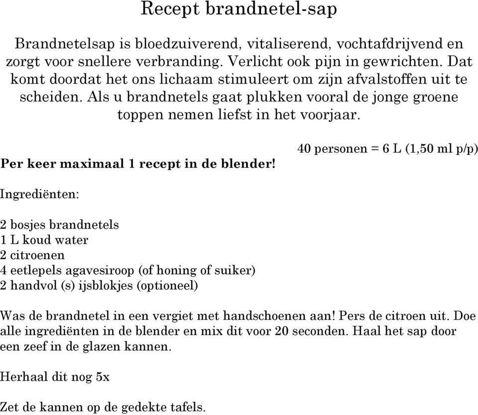 Per keer maximaal 1 recept in de blender!