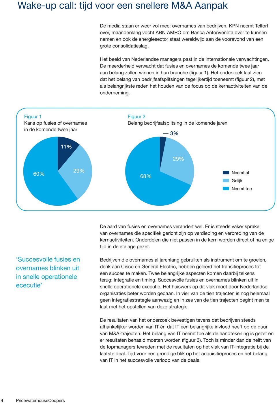 Het beeld van Nederlandse managers past in de internationale verwachtingen. De meerderheid verwacht dat fusies en overnames de komende twee jaar aan belang zullen winnen in hun branche (figuur 1).