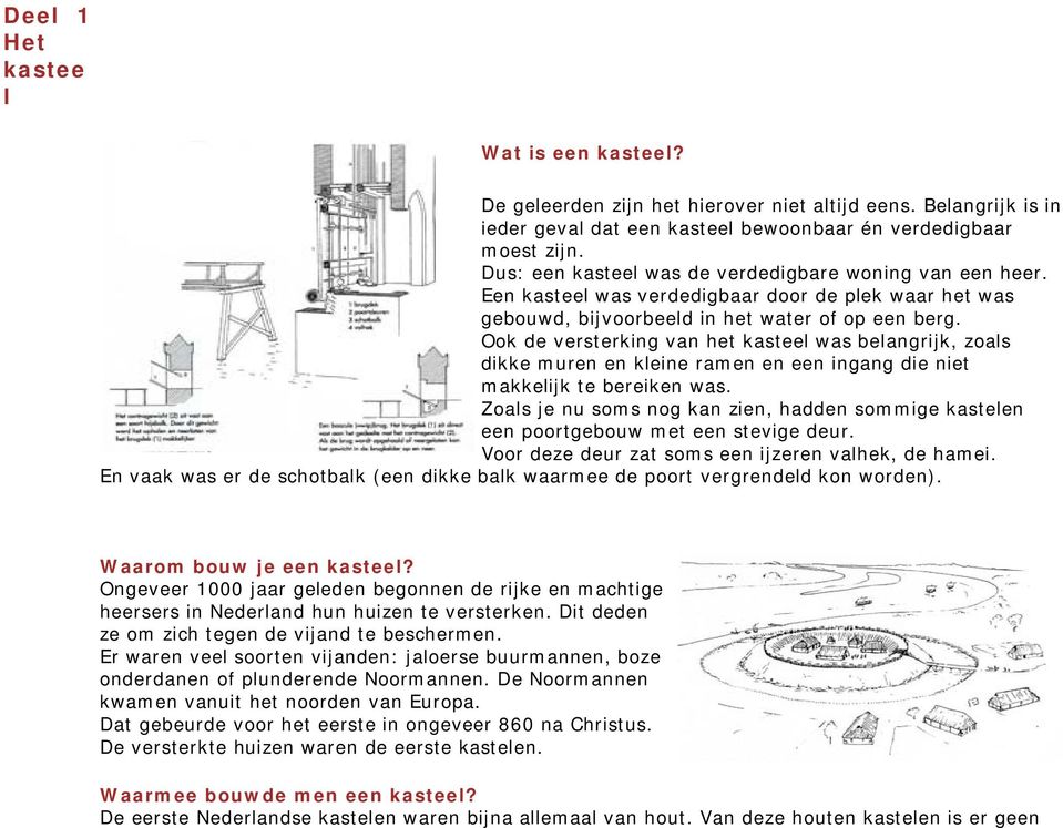 Ook de versterking van het kasteel was belangrijk, zoals dikke muren en kleine ramen en een ingang die niet makkelijk te bereiken was.