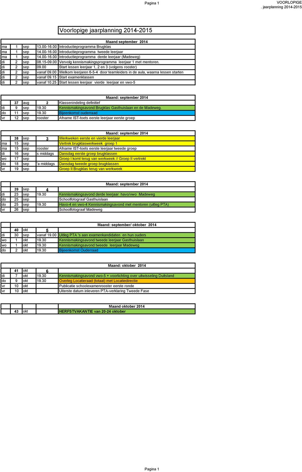 00 Welkom leerjaren 6-5-4 door teamleiders in de aula, waarna lessen starten di 2 sep vanaf 09.15 Start examenklassen di 2 sep vanaf 10.