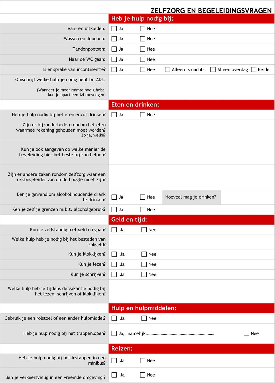 en/of drinken? Zijn er bijzonderheden rondom het eten waarmee rekening gehouden moet worden? Zo ja, welke? Kun je ook aangeven op welke manier de begeleiding hier het beste bij kan helpen?