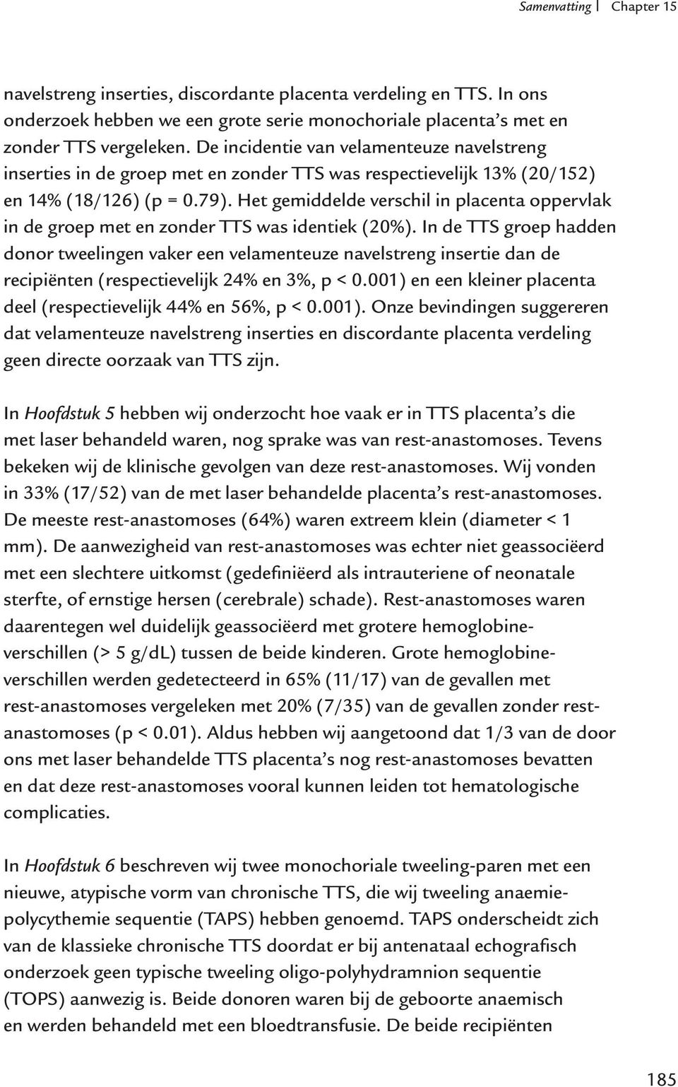 Het gemiddelde verschil in placenta oppervlak in de groep met en zonder TTS was identiek (20%).