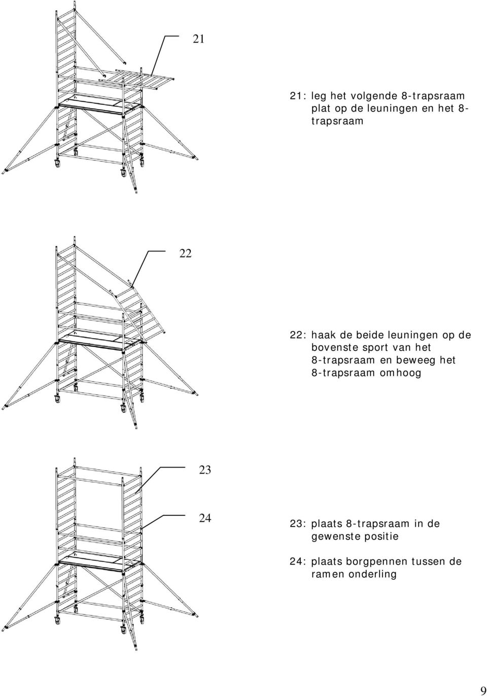 8-trapsraam en beweeg het 8-trapsraam omhoog 23 24 23: plaats