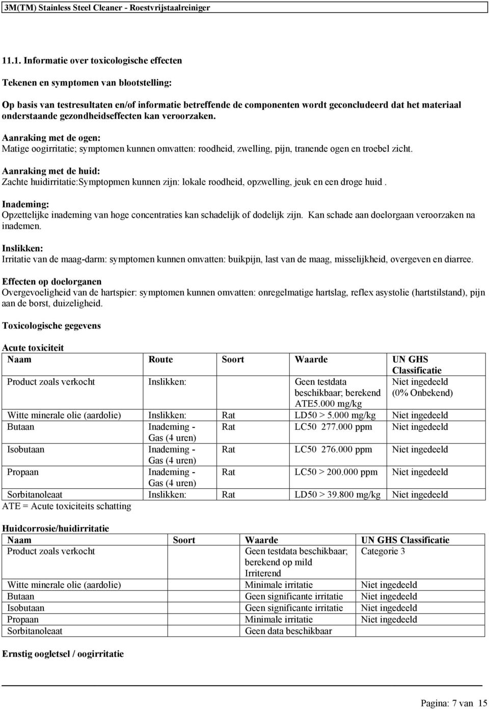 Aanraking met de huid: Zachte huidirritatie:symptopmen kunnen zijn: lokale roodheid, opzwelling, jeuk en een droge huid.