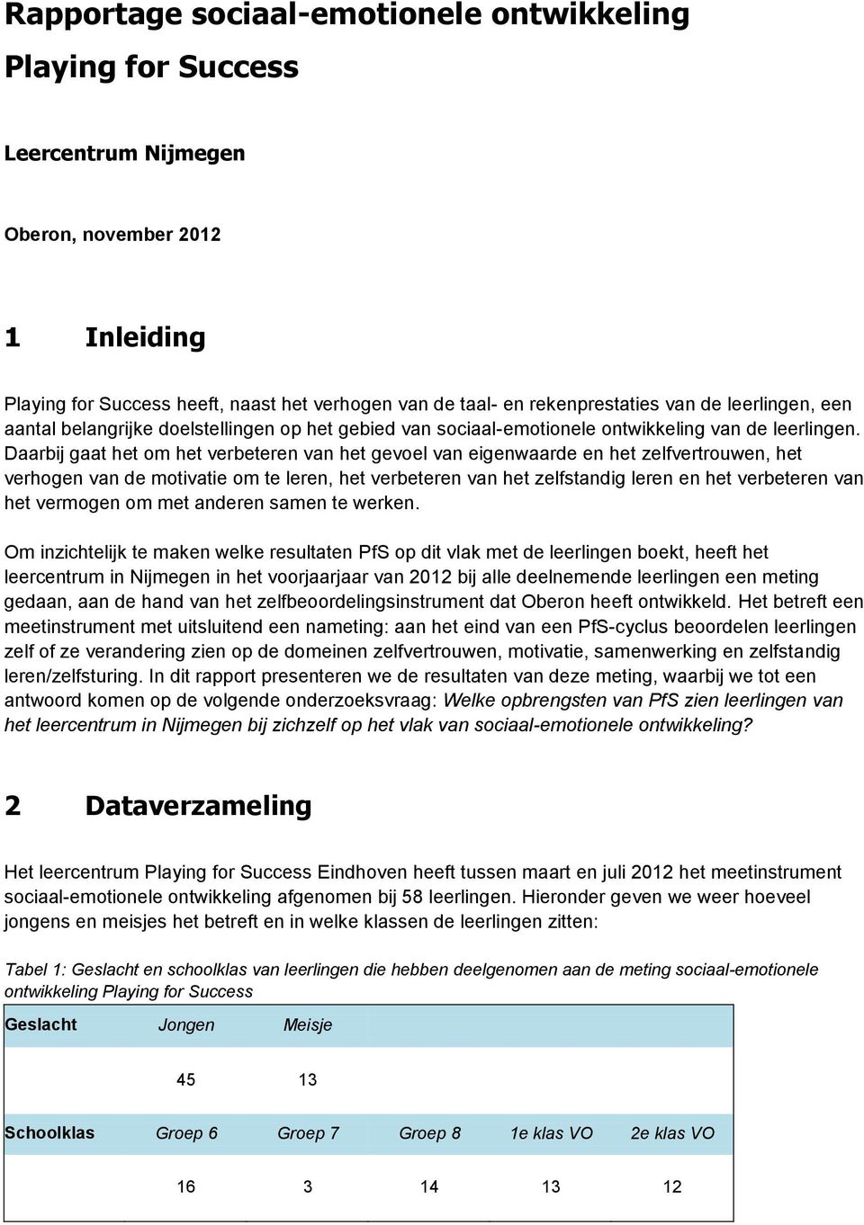 Daarbij gaat het om het verbeteren van het gevoel van eigenwaarde en het zelfvertrouwen, het verhogen van de motivatie om te leren, het verbeteren van het zelfstandig leren en het verbeteren van het