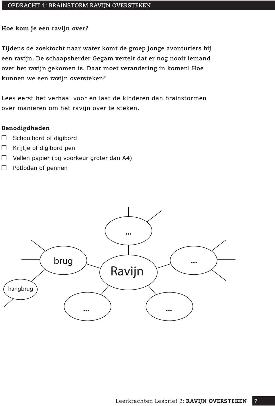 Lees eerst het verhaal voor en laat de kinderen dan brainstormen over manieren om het ravijn over te steken.