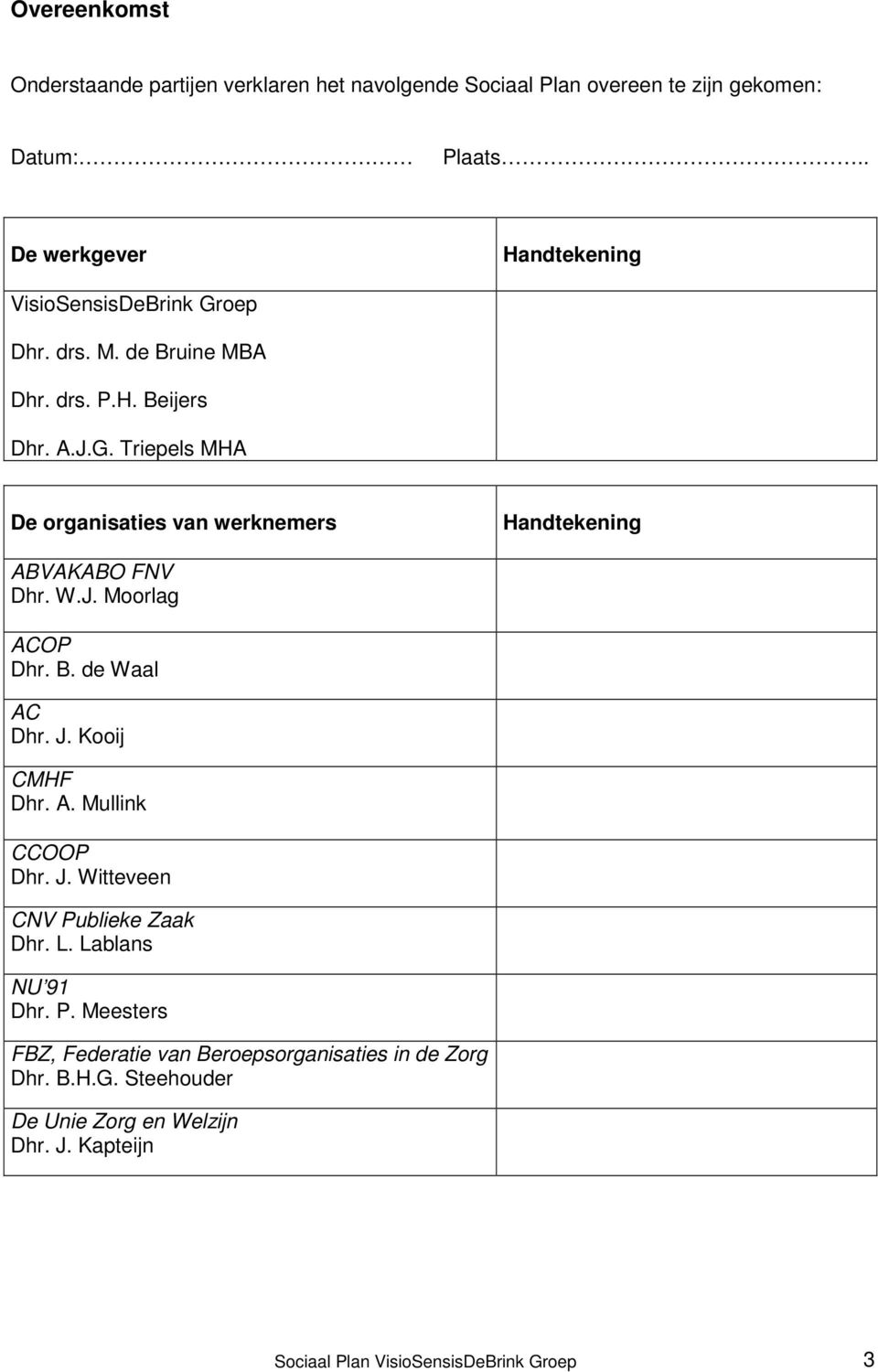 W.J. Moorlag ACOP Dhr. B. de Waal AC Dhr. J. Kooij CMHF Dhr. A. Mullink CCOOP Dhr. J. Witteveen CNV Pu