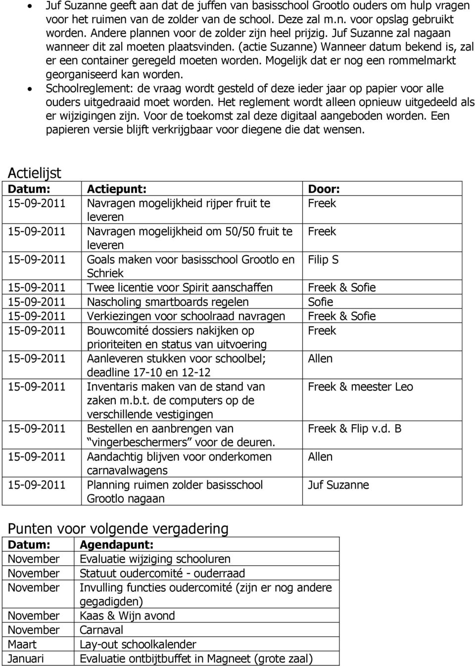 Mogelijk dat er nog een rommelmarkt georganiseerd kan worden. Schoolreglement: de vraag wordt gesteld of deze ieder jaar op papier voor alle ouders uitgedraaid moet worden.