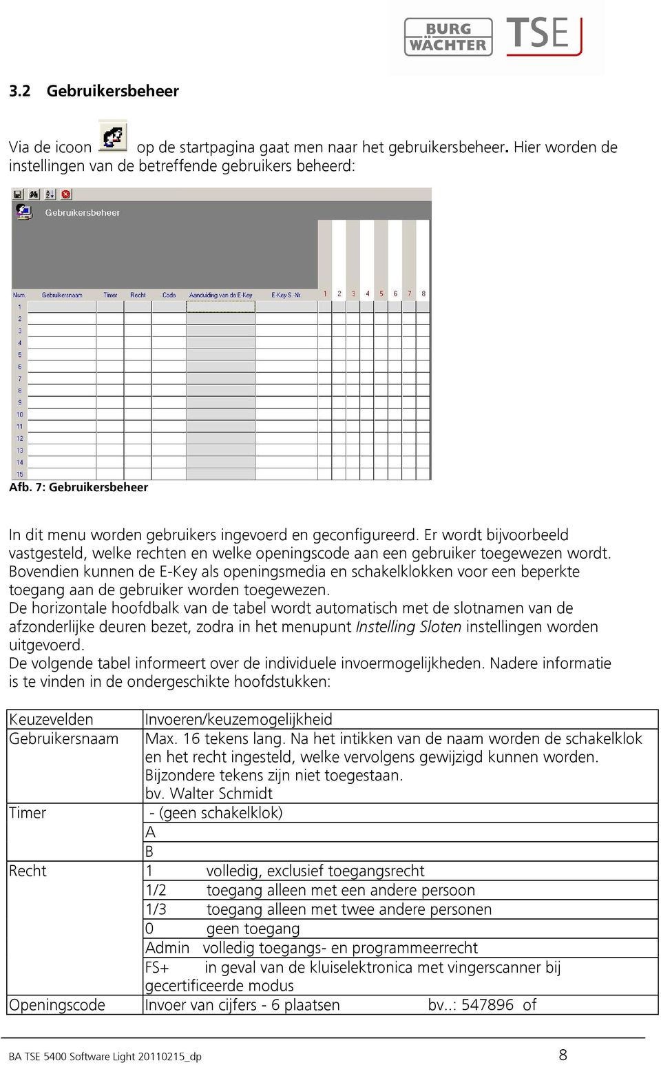 Bovendien kunnen de E-Key als openingsmedia en schakelklokken voor een beperkte toegang aan de gebruiker worden toegewezen.