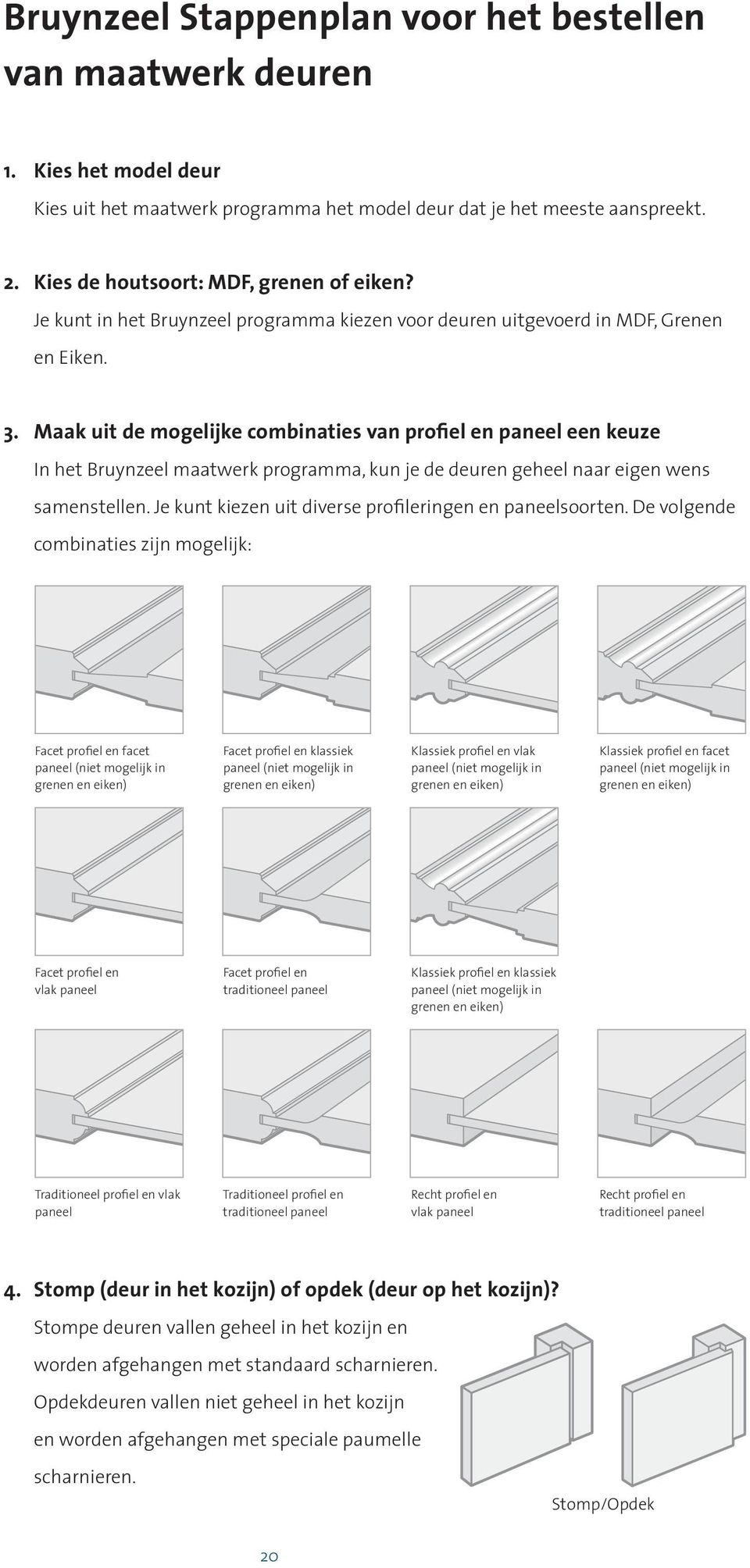 Maak uit de mogelijke combinaties van profiel en paneel een keuze in het Bruynzeel maatwerk programma, kun je de deuren geheel naar eigen wens samenstellen.