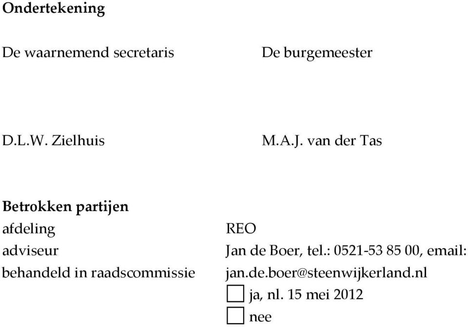 van der Tas Betrokken partijen afdeling adviseur behandeld in