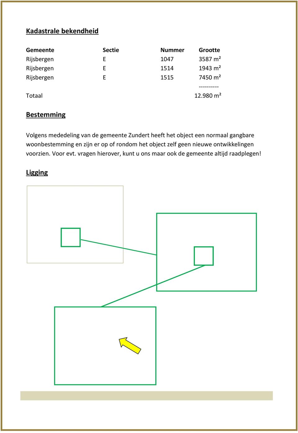 980 m² Bestemming Volgens mededeling van de gemeente Zundert heeft het object een normaal gangbare