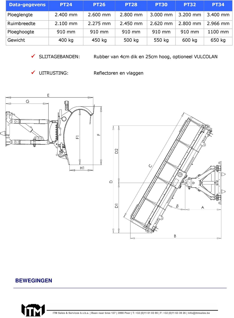 966 mm Ploeghoogte 910 mm 910 mm 910 mm 910 mm 910 mm 1100 mm Gewicht 400 kg 450 kg 500 kg 550 kg