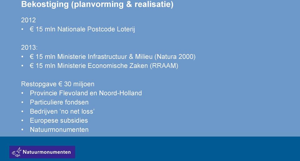 Economische Zaken (RRAAM) Restopgave 30 miljoen Provincie Flevoland en