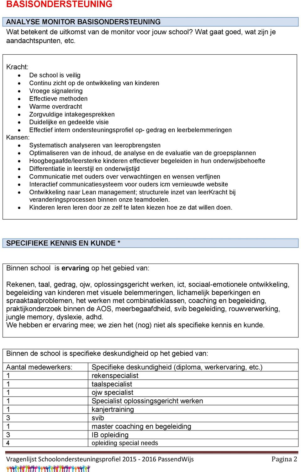 intern ondersteuningsprofiel op- gedrag en leerbelemmeringen Kansen: Systematisch analyseren van leeropbrengsten Optimaliseren van de inhoud, de analyse en de evaluatie van de groepsplannen