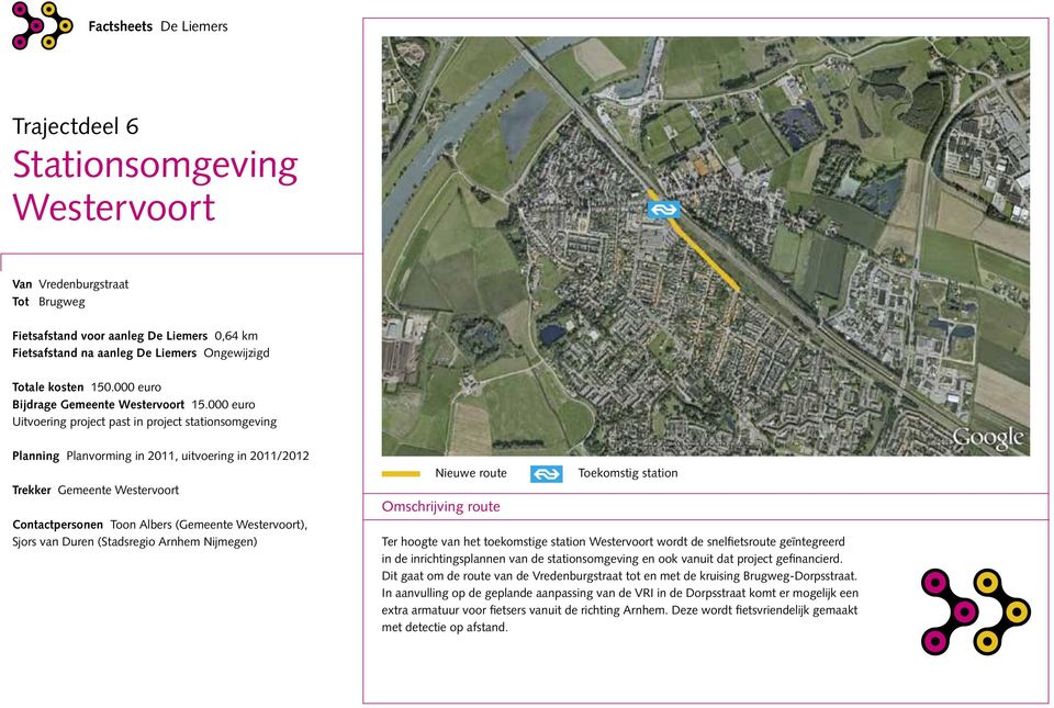 000 euro Uitvoering project past in project stationsomgeving Planning Planvorming in 2011, uitvoering in 2011/2012 Trekker Gemeente Westervoort Contactpersonen Toon Albers (Gemeente Westervoort),