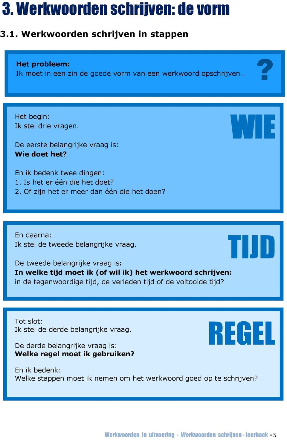 De tweede belangrijke vraag is: In welke tijd moet ik (of wil ik) het werkwoord schrijven: in de tegenwoordige tijd, de verleden tijd of de voltooide tijd?